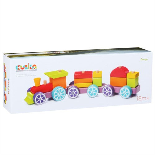 Cubika Wooden Block Train Rainbow Express - 15-piece