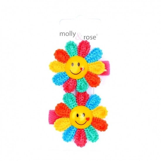 Smiley Face Rainbow Flower Hair Clipsk